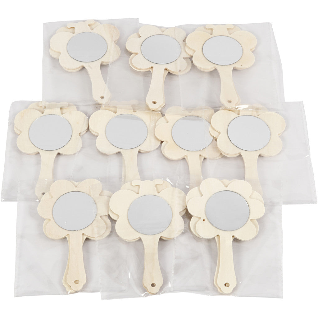 20 x Plywood Hand Frames With Mirrors Home Decoration Crafts W: 9 cm - Butterflies Flowers