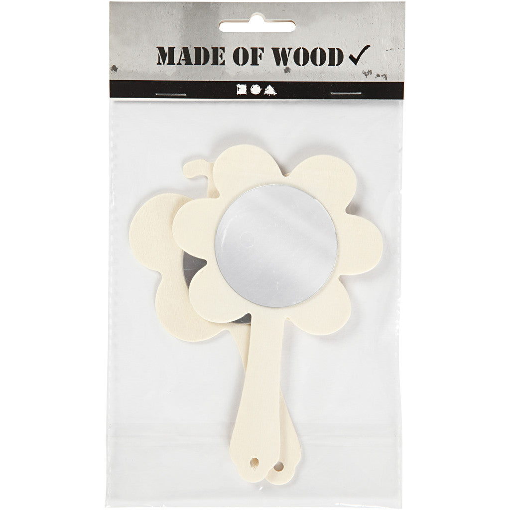 2 x Plywood Hand Frames With Mirrors Home Decoration Crafts W: 9 cm - Butterflies Flowers