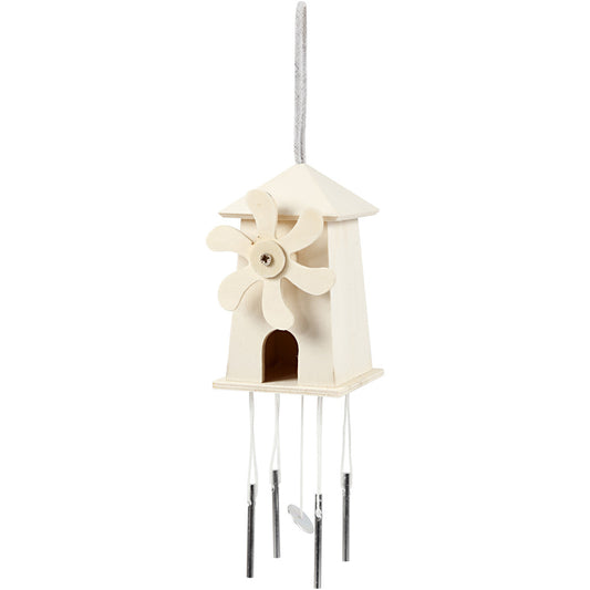 Light Wood Wind Mill With Metal Chimes Hanging Home Decoration Crafts H: 12 cm W: 7 cm
