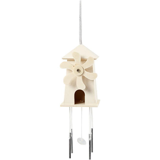 Light Wood Wind Mill With Metal Chimes Hanging Home Decoration Crafts H: 12 cm W: 7 cm