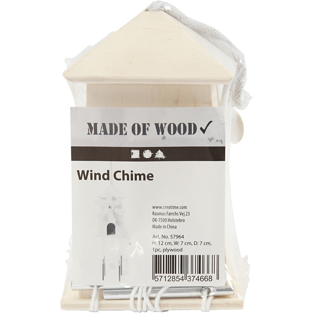 Light Wood Wind Mill With Metal Chimes Hanging Home Decoration Crafts H: 12 cm W: 7 cm