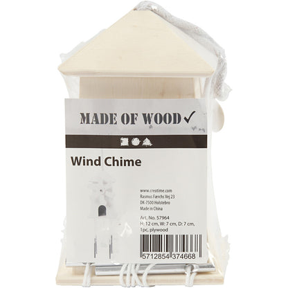 Light Wood Wind Mill With Metal Chimes Hanging Home Decoration Crafts H: 12 cm W: 7 cm
