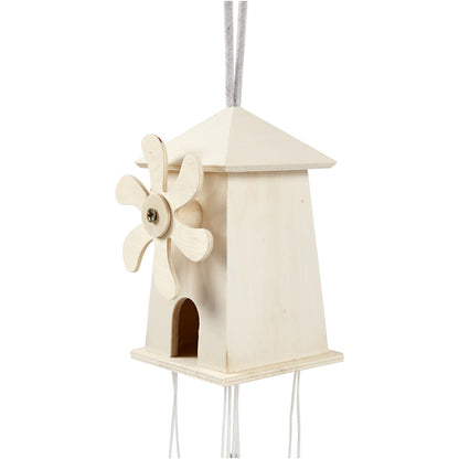 Light Wood Wind Mill With Metal Chimes Hanging Home Decoration Crafts H: 12 cm W: 7 cm