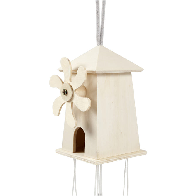 Light Wood Wind Mill With Metal Chimes Hanging Home Decoration Crafts H: 12 cm W: 7 cm
