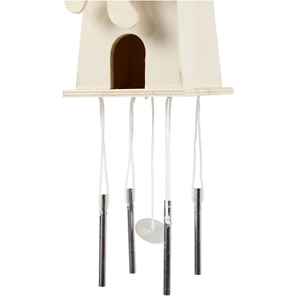 Light Wood Wind Mill With Metal Chimes Hanging Home Decoration Crafts H: 12 cm W: 7 cm