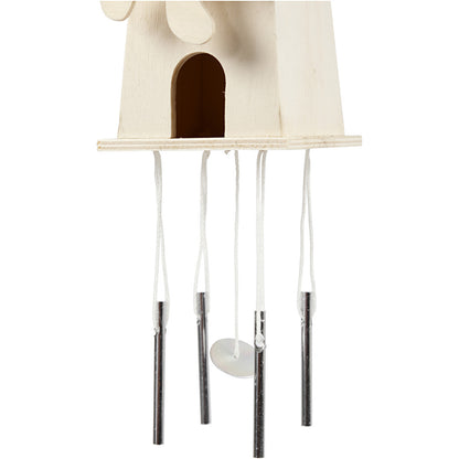 Light Wood Wind Mill With Metal Chimes Hanging Home Decoration Crafts H: 12 cm W: 7 cm