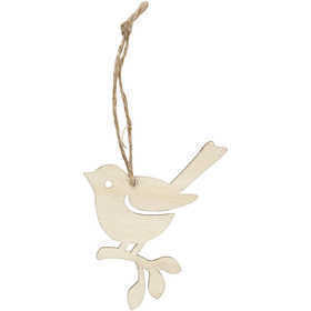 5 x Light Wood Birds With String Hanging Decoration Crafts W: 6.5 cm H: 9 cm
