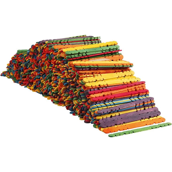 1000 Wooden Construction Sticks 11.4cm x 10mm Assorted Colours Children Crafts