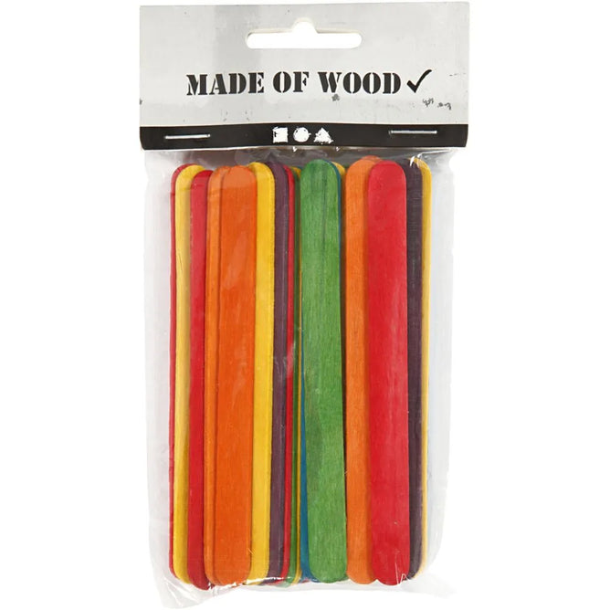 30 Wooden Sticks 11.4cmx10mm Assorted Colours Flat Ice Lolly Design Kids Crafts
