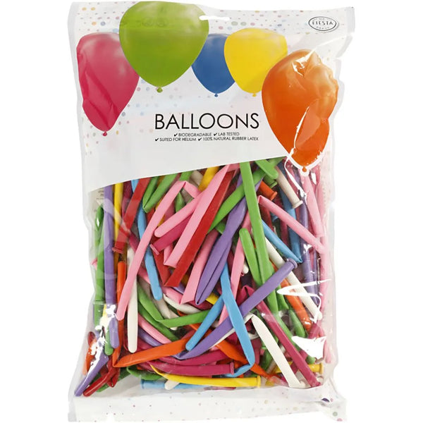 100 x Happy Moments Natural Rubber Assorted Colour Long Balloons Party Crafts