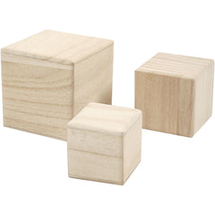 3 x Assorted Size Paulownia Wood Stacking Cubes Decoration Crafts