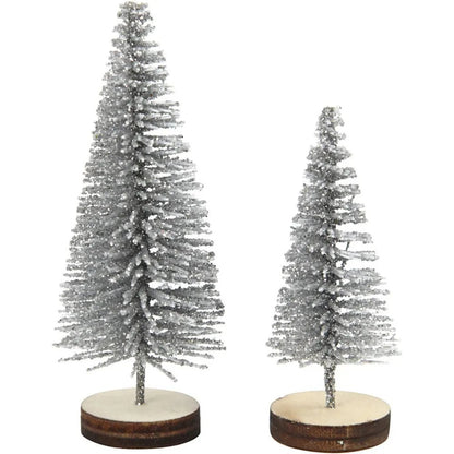 5x Christmas Silver Spruce Trees Cute Miniature Models Figures 4+6 cm