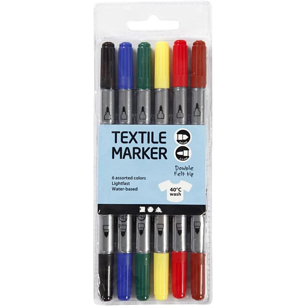 6 x Assorted Colour Double Filt Tip Textile Markers For Fabric Decorat ...