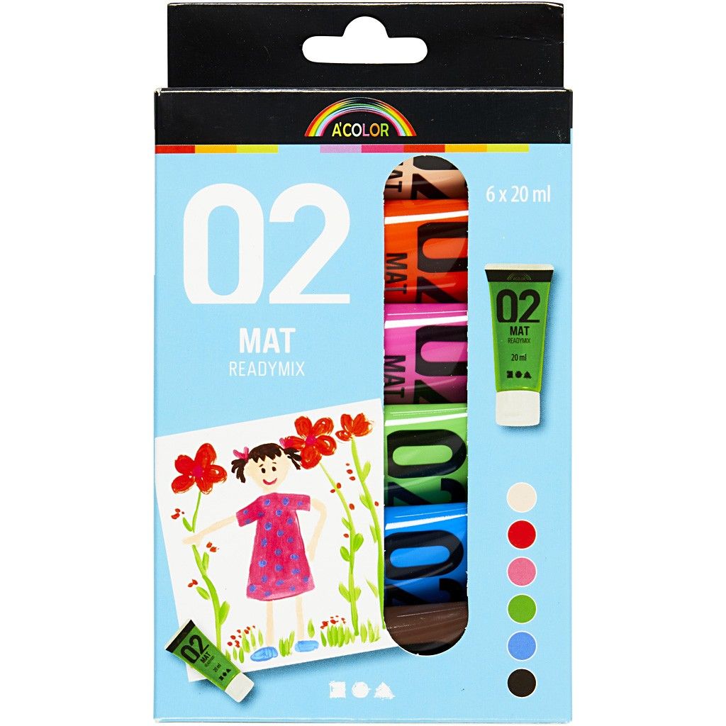 6 x Assorted Colour Water Based Acrylic Matt Paint Tube For Painting Crafts 20ml - Home - Crafts
