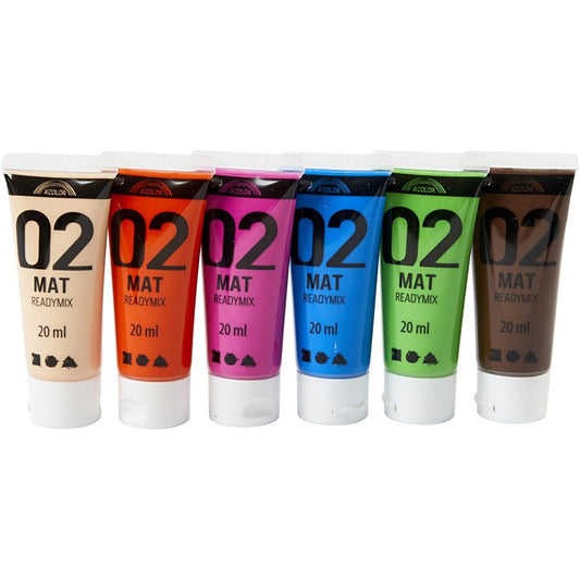 6 x Assorted Colour Water Based Acrylic Matt Paint Tube For Painting Crafts 20ml - Home - Crafts