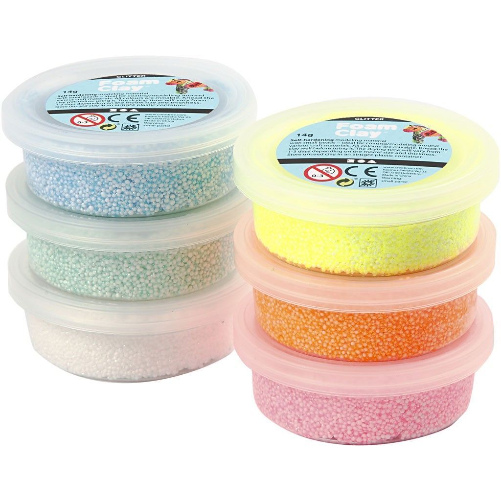 6 x Assorted Glitter Colour Small Bead Modelling Material With Plastic Tub 14 g - Home - Crafts