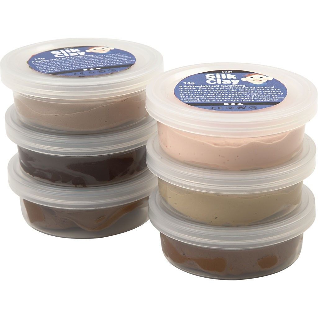 6 x Assorted Skin Colours Pliable Modelling Material With Plastic Tub 14 g - Home - Crafts