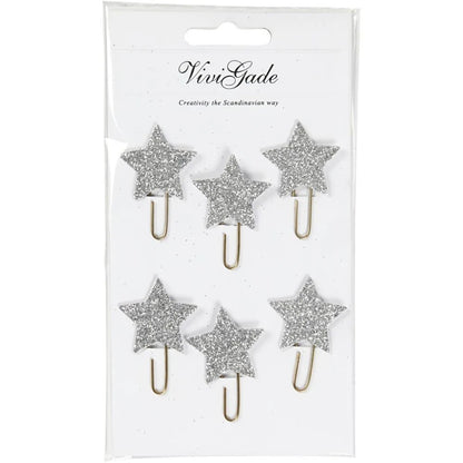 6 x Gold Plated Metal Glitter Paperclips Hearts Star Shaped Christmas Deco Craft