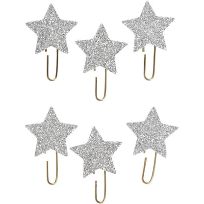 6 x Gold Plated Metal Glitter Paperclips Hearts Star Shaped Christmas Deco Craft