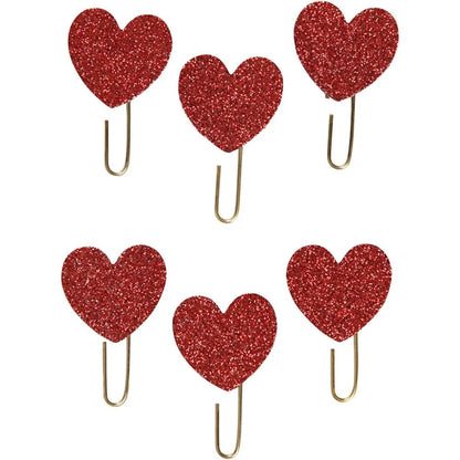 6 x Gold Plated Metal Glitter Paperclips Hearts Star Shaped Christmas Deco Craft