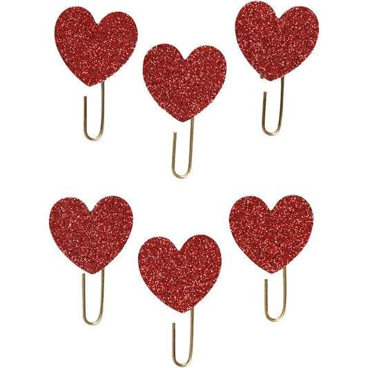 6 x Gold Plated Metal Glitter Paperclips Hearts Star Shaped Christmas Deco Craft