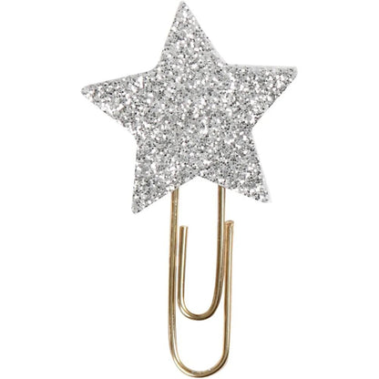 6 x Gold Plated Metal Glitter Paperclips Hearts Star Shaped Christmas Deco Craft