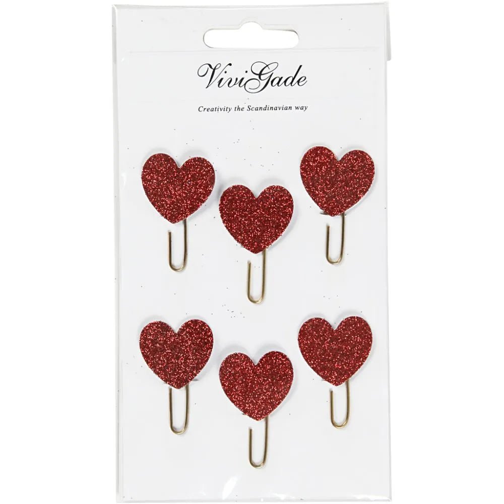 6 x Gold Plated Metal Glitter Paperclips Hearts Star Shaped Christmas Deco Craft