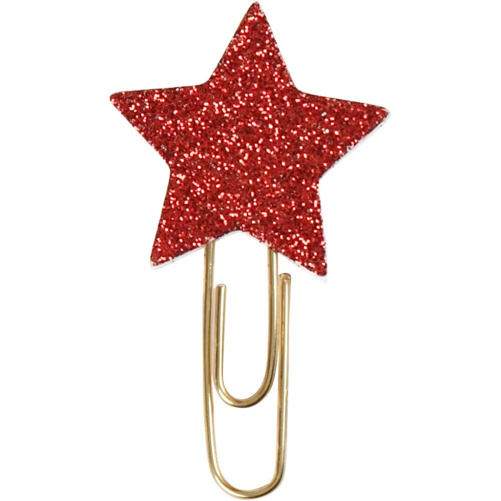 6 x Gold Plated Metal Glitter Paperclips Hearts Star Shaped Christmas Deco Craft