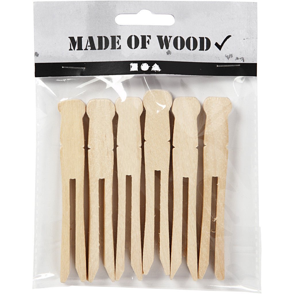 6 x Light Wood Flat Clothes Pegs Toys Dolls Making Decoration Crafts - Home - Crafts
