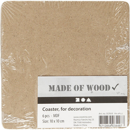6 x MDF Wood Square Coasters With Round Edges Decoration Crafts 10x10 cm - Home - Crafts