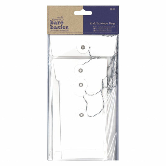6 x Papermania Bare Basics Kraft Rectangular Envelopes Bag With String Tied White - Home - Crafts