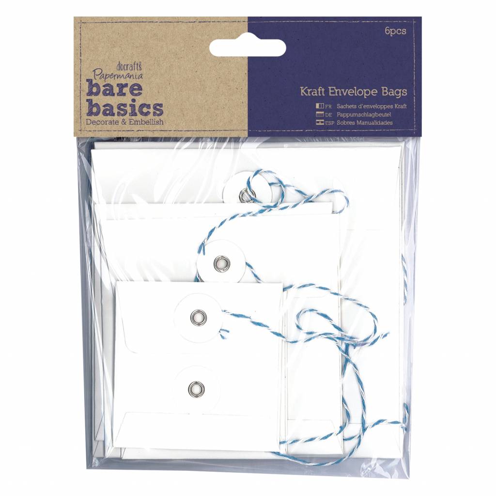 6 x Papermania Bare Basics Kraft Square Envelopes Bag With String Tied White - Home - Crafts