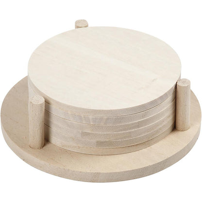 6 x Paulownia Wood Round Coasters With Holder Decoration Crafts D: 9.5 cm - Home - Crafts