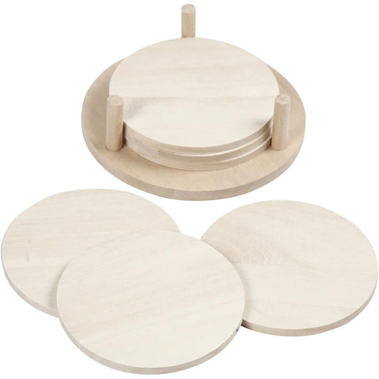 6 x Paulownia Wood Round Coasters With Holder Decoration Crafts D: 9.5 cm - Home - Crafts