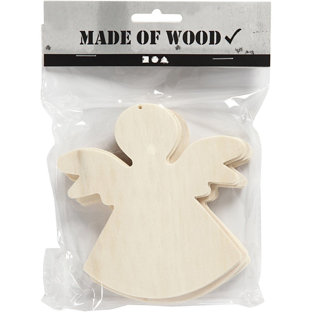 6 x Pine Wood Angels With Suspenion Hole Hanging Decoration Figures Crafts 12x11 cm - Home - Crafts
