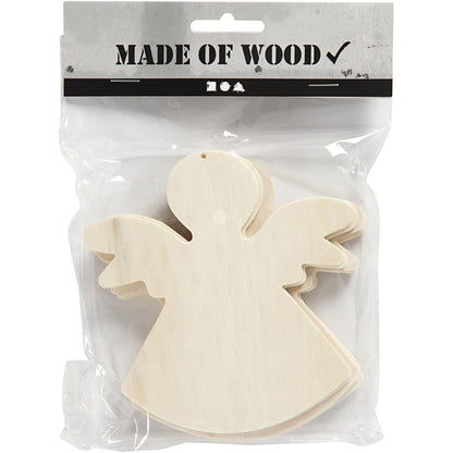 6 x Pine Wood Angels With Suspenion Hole Hanging Decoration Figures Crafts 12x11 cm - Home - Crafts