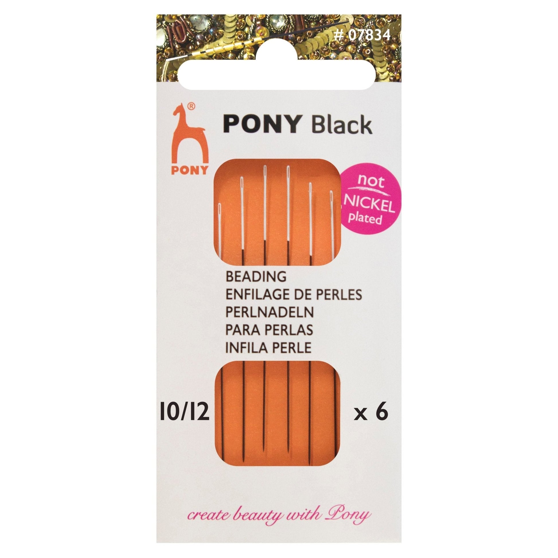 6 x Pony Black Beading Hand Sewing Needles With Round White Eye Craft Size 10 - 12 - Home - Crafts