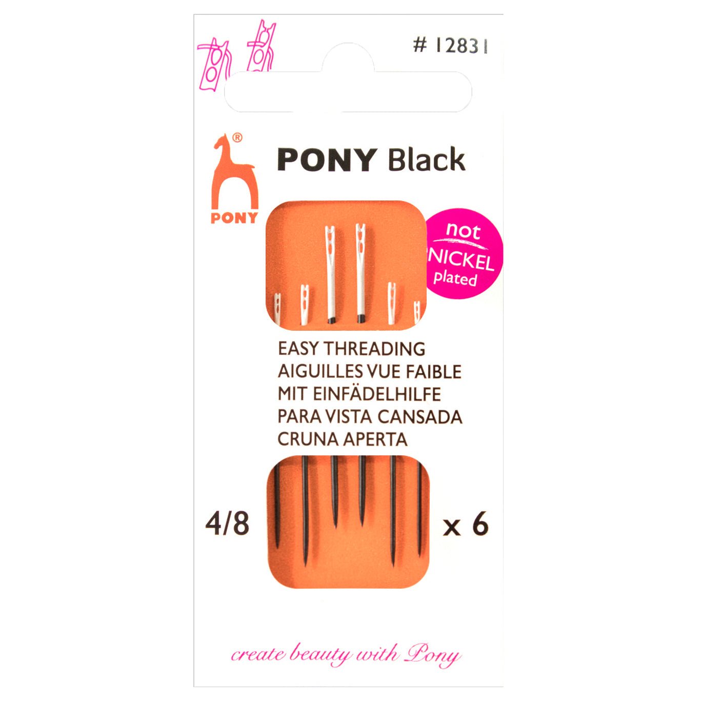 6 x Pony Black Easy Threading Hand Sewing Needles With White Eye Crafts Size 4 - 8 - Home - Crafts