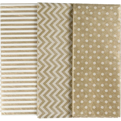 6 x Printed Tissue Paper Sheets Silver Gold 3 Assorted Designs Christmas Deco