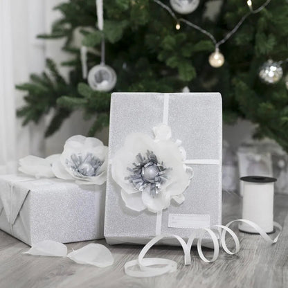 6 x Printed Tissue Paper Sheets Silver Gold 3 Assorted Designs Christmas Deco