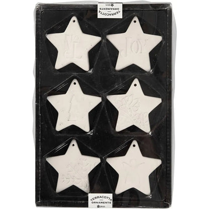 6 x Terracotta Hanging Ornaments With Hole Star Different Design Christmas Craft
