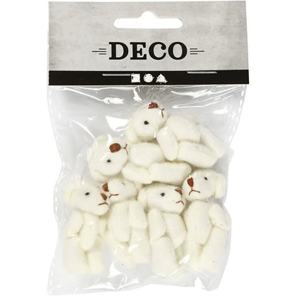 6 x White Mini Fabric Teddy Bear With Mounting Eye 4cm x 2.5cm Decoration Crafts