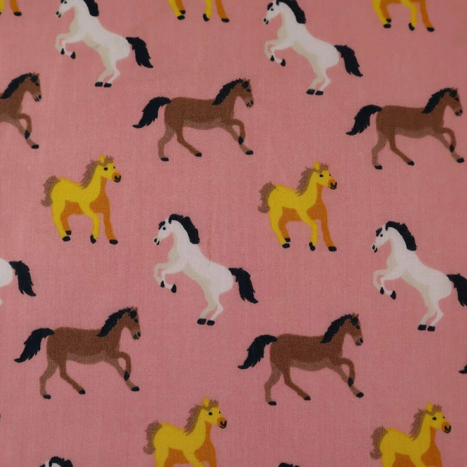 Horses Pink Polycotton Children Fabric