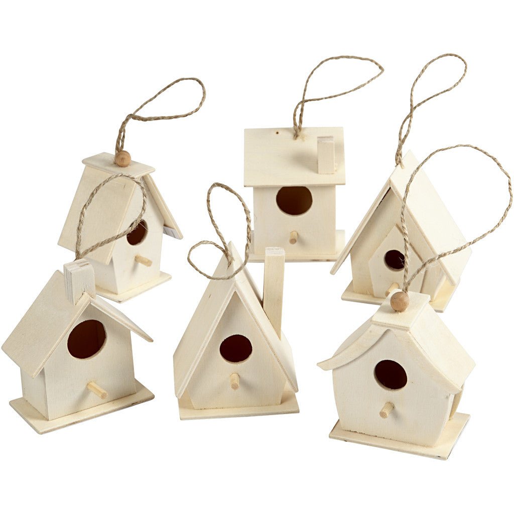 60 x Assorted Size Wooden Mini Bird House With String Hanging Decoration Crafts 7 cm - Home - Crafts