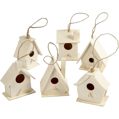 60 x Assorted Size Wooden Mini Bird House With String Hanging Decoration Crafts 7 cm - Home - Crafts