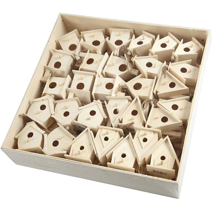 60 x Assorted Size Wooden Mini Bird House With String Hanging Decoration Crafts 7 cm - Home - Crafts
