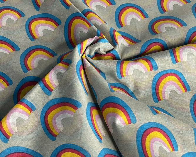 Rainbow Silver Polycotton Children Fabric