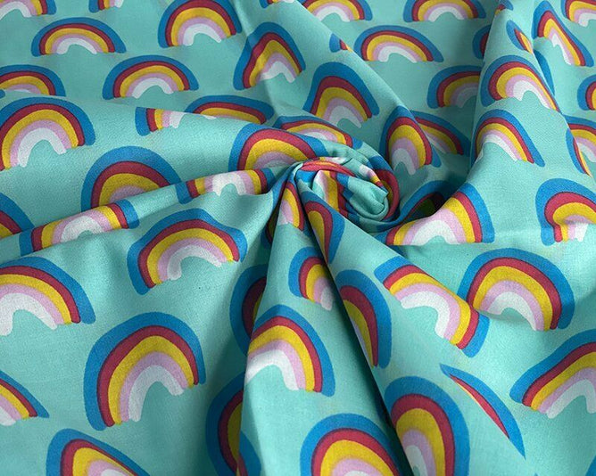 Rainbow Aqua Polycotton Children Fabric