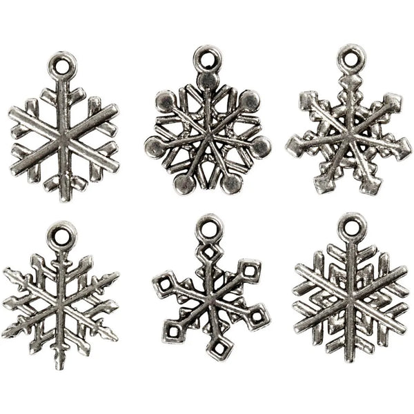 18 x Snowflake Antique Silver Metal Pendants Jewellery Making Supplies Crafts