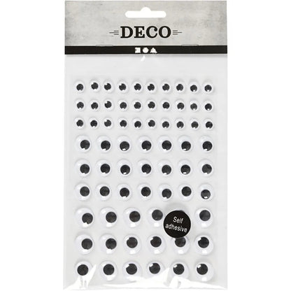 69 Assorted Size Self Adhesive Googly Round White Eyes With Black Pupils Sheet
